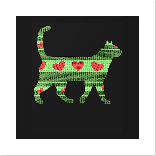 Christmas Sweater Kitty Cat - Cute, Unique, Green and red, Holiday, Sweater, Wall Art by GreenCowLand